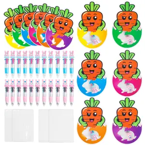 24 Creative Easter Carrot Greeting Card Set Party Gifts, School Candy Cards, Children's Classroom Exchange Cards Perfect for classroom exchanges and party favors Ideal for Valentine's Day, Easter, birthdays, Mother's Day（Includes 12 bunny-shaped pens）