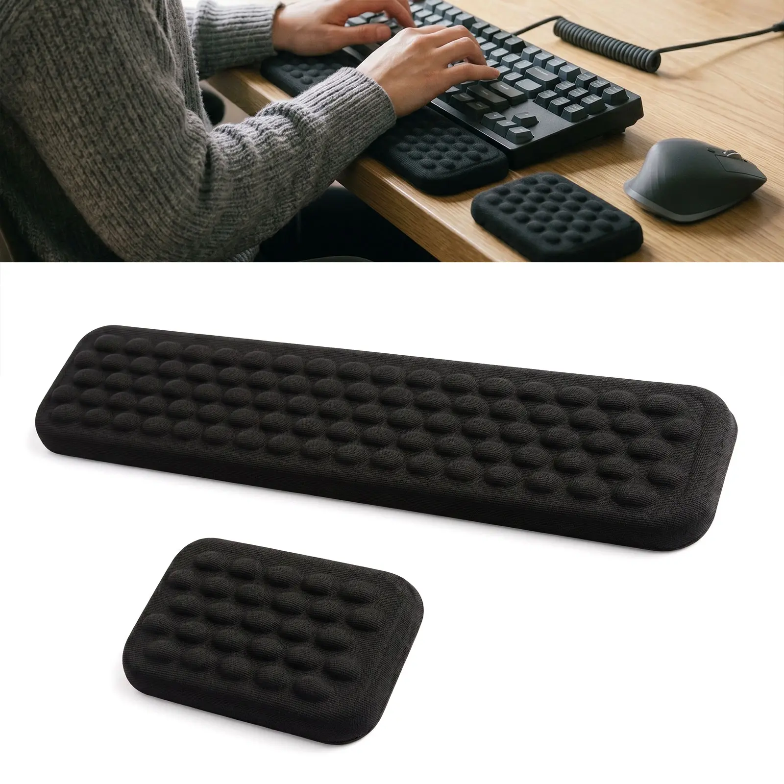 Keyboard Wrist Rest and Mouse Pad Set, Ergonomic Thick Memory Foam Cushion Support for Office Home Typing