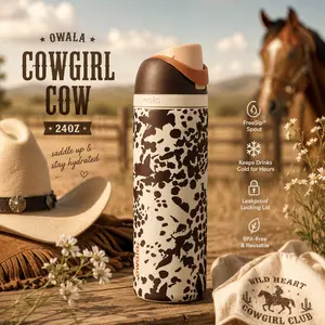 Owala Cowgirl Core 24 Oz Water Bottle Golf Edition Insulated Water Bottle, Leakproof Stainless Steel Tumbler with Built In Straw