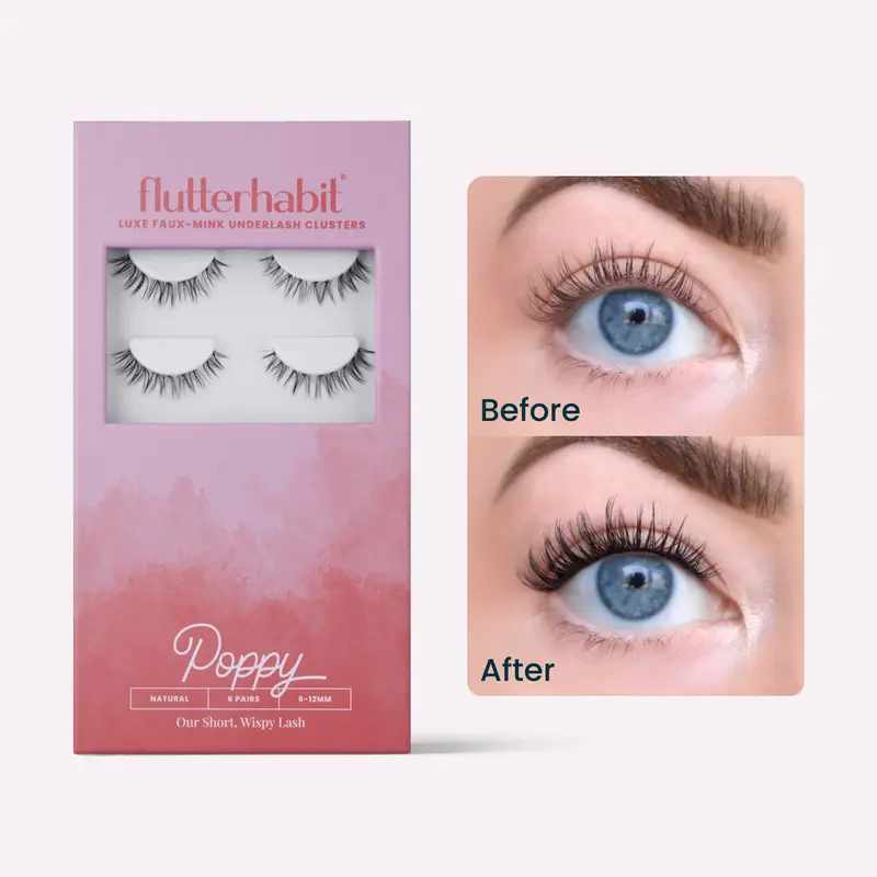 FlutterHabit | Poppy - Cluster Lash Extensions | DIY At-Home Lash Extensions, Pre-Mapped, Up to 10 Days of Wear