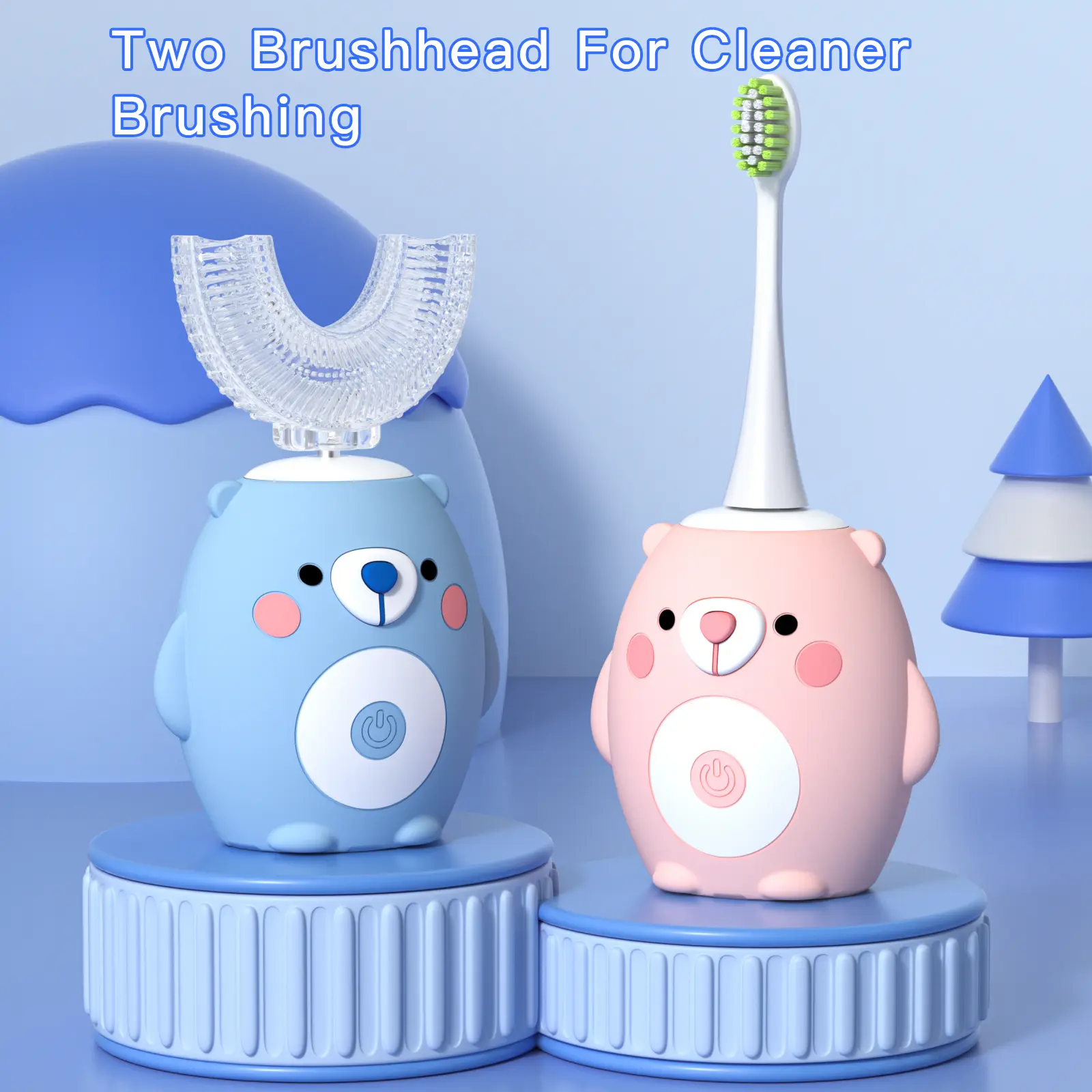 summerwins Kids U-Shaped Electric Toothbrush - 6 Brush Heads, 5 Cleaning Modes, IPX7 Waterproof, Rechargeable with Smart Timer, Mermaid Design, Travel Essentials for Children, Cleansing