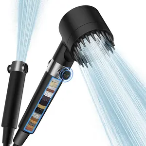 FEELSO Filtered Shower Head with Handheld, High Pressure 3 Spray Mode Showerhead with Filters, Water Softener Filters Beads for Hard Water-Black