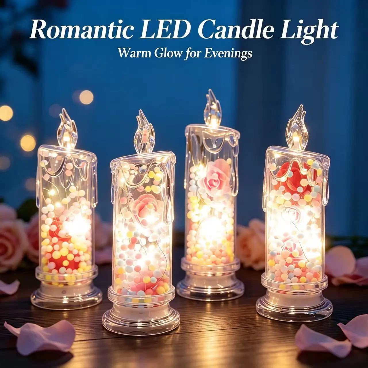 4-Pack Fire-Free Flameless LED Candle Lights, Warm Glow Romantic Decor for Indoor Use, Ambient Lighting for Tabletop, Valentine's Day, Christmas Red Holiday & Halloween Festive Home Supplies