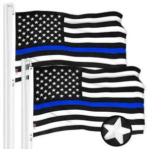 G128 2 Pack: Thin Blue Line Flag | 1x1.5 Ft | ToughWeave Series Embroidered 300D Polyester | Duty and Honor Flag, Embroidered Design, Indoor/Outdoor, Brass Grommets