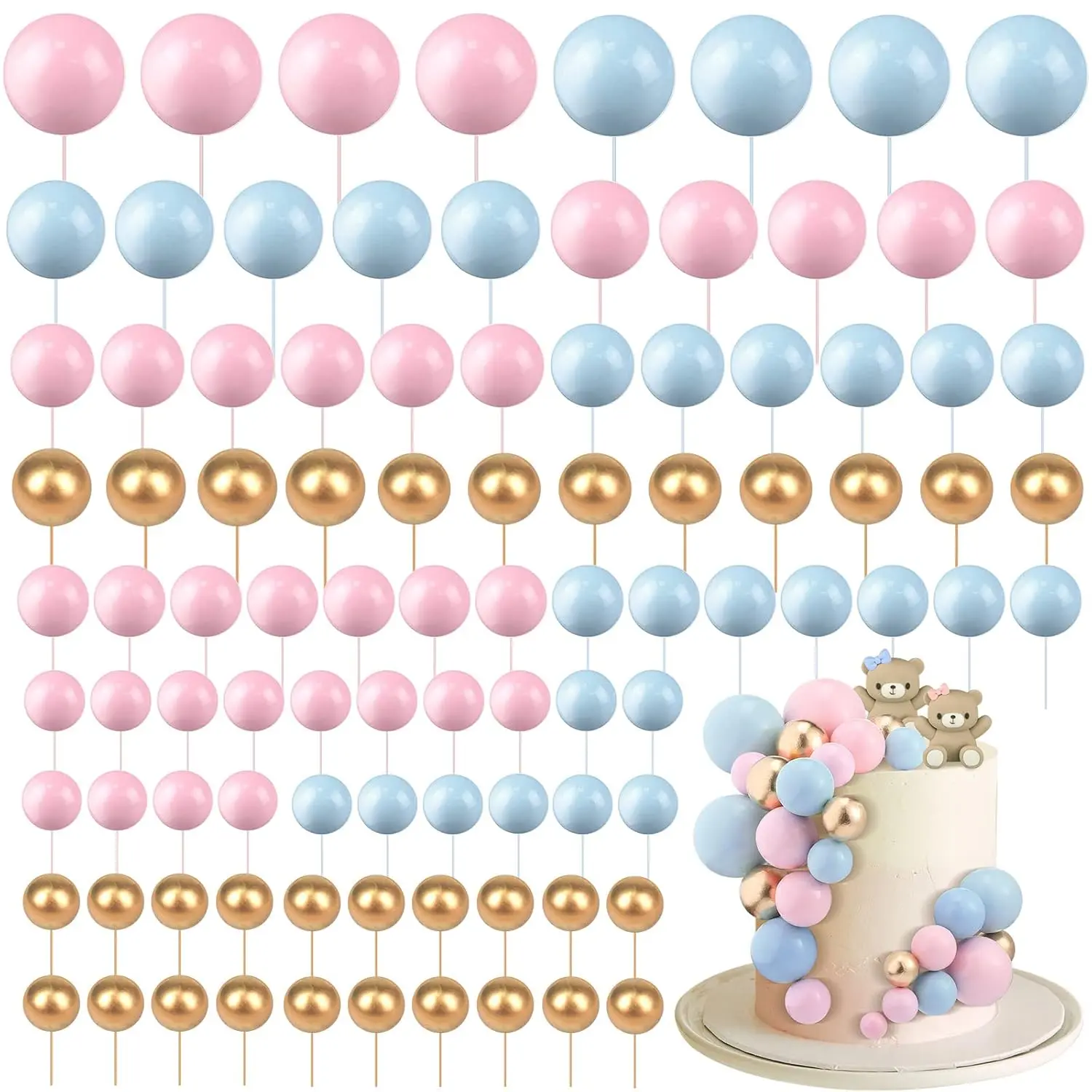 108pcs Baking Cake Decorating Supplies Set - Foam Ball Toppers, Cupcake Inserts, Smooth Sunshine Balloon Ornaments, Happy Birthday Cake Toppers for Wedding & Birthday Bakeware Decorations, Cake Toppers Happy Birthday