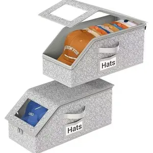 PrimPick 2-Pack Stackable Hat Storage for Baseball Caps, Holds up to 24 Caps Hat Organizer for Closet, Durable Storage Organizer, Sturdy Snapback Boxes for Men with Cardboard