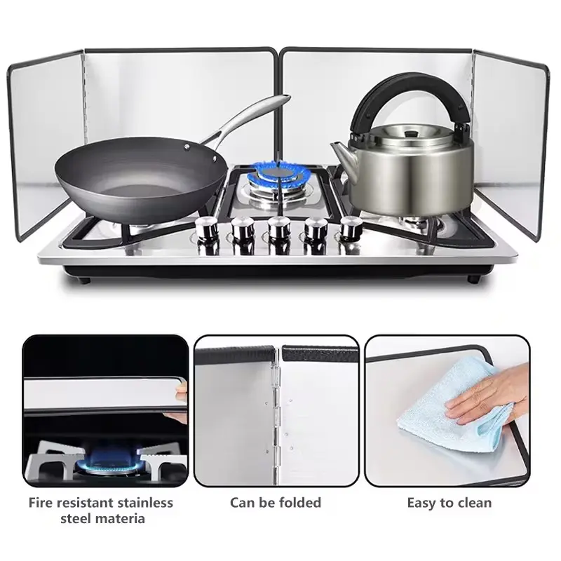Double-Sided Galvanized Metal Splash Guard, Heat-Resistant, Non-Stick, Foldable, Kitchen Stove Protector, Outdoor Camping Fire Shield