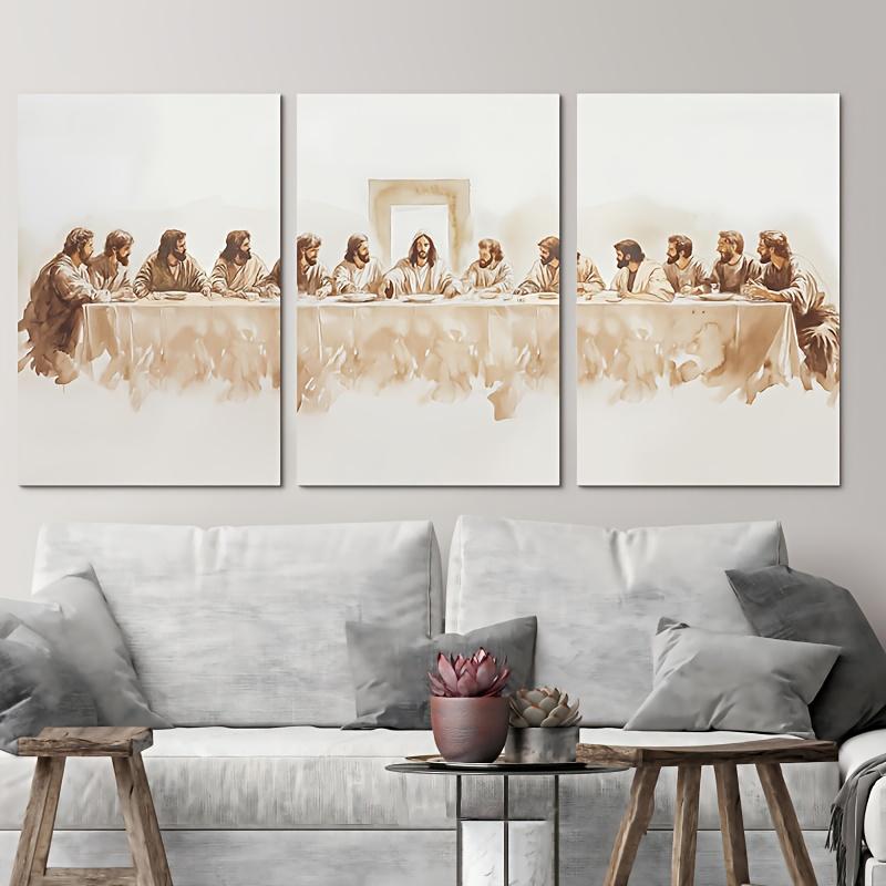 3pcs Set of Wood-Framed Canvas Art "The Last Supper" - Minimalist Modern Jesus Poster for Christian Farmhouse Wall Decor, Home Decoration, Room Décor  (Includes Frame)