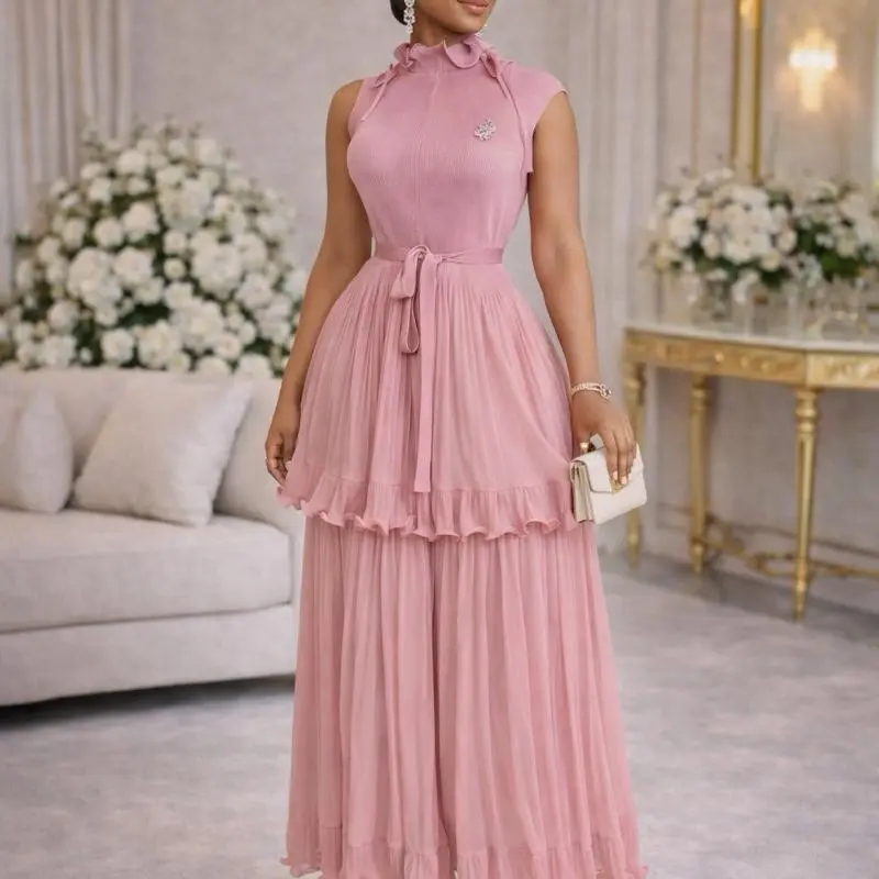 Scarlet elegant Pleated Midi Dress for Women Rich Red Elegant Flowy Fitted Occasions Summer Statement - Casual, Fabric Classy Elegance