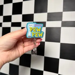 Pew Pew Badge Reel - Cute and Stylish Design for Healthcare Workers Teachers Office Staff - Secure and Easy Access - Perfect Gift