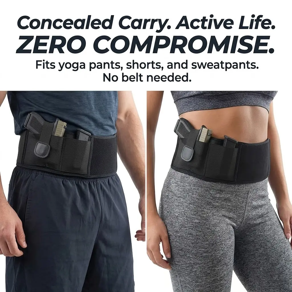 IWB Belly Band Holster for Concealed Carry - Men’s & Women’s Comfortable Waistband Holster with Magazine Pouch, Universal Fit for Most Handguns & Revolvers, Holsters