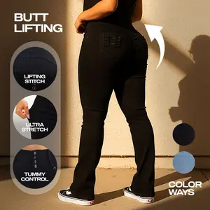 Women’s High Waist Black Bootcut Jeans, Push Up Stretch Denim with Stud Details – Womenswear MX JEANS by ModaXpress