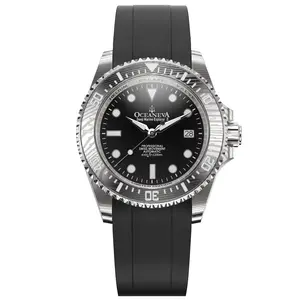 Oceaneva Men's Deep Marine Explorer II - 1250M Swiss Dive Watch with Damascus Steel Black Dial & FKM Rubber Band