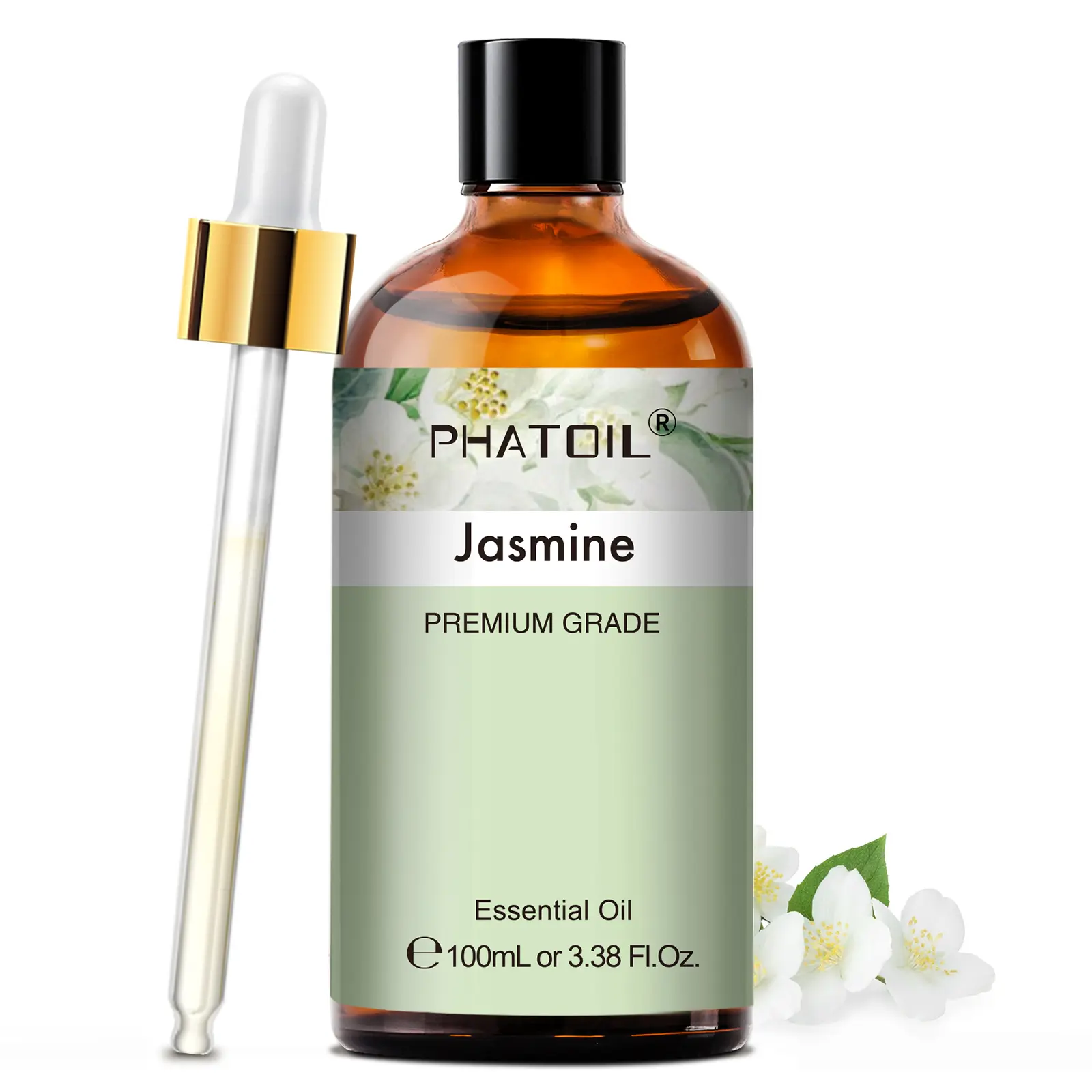 PHATOIL Pure Natural Jasmine Essential Oil for Diffuser Humidifier Aromatherapy, Soap Candle Making , Air Freshening, Skincare Long Lasting 3.38fl.oz