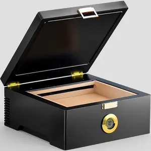 KingChii Smart Temperature Control Storage Box, 64 ° F-74 ° F, Cedar Wood Interior, 360 °   Air Circulation Fan, Thermometer & Type-C Cable
