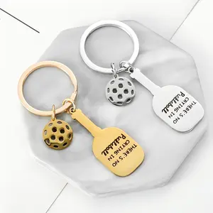 Stainless Steel Pickleball Paddle Keychain Sports Themed Simulation Modeling Keyring with Ring Buckle Decorative Car Accessory Graduation Festival Gift Single Piece