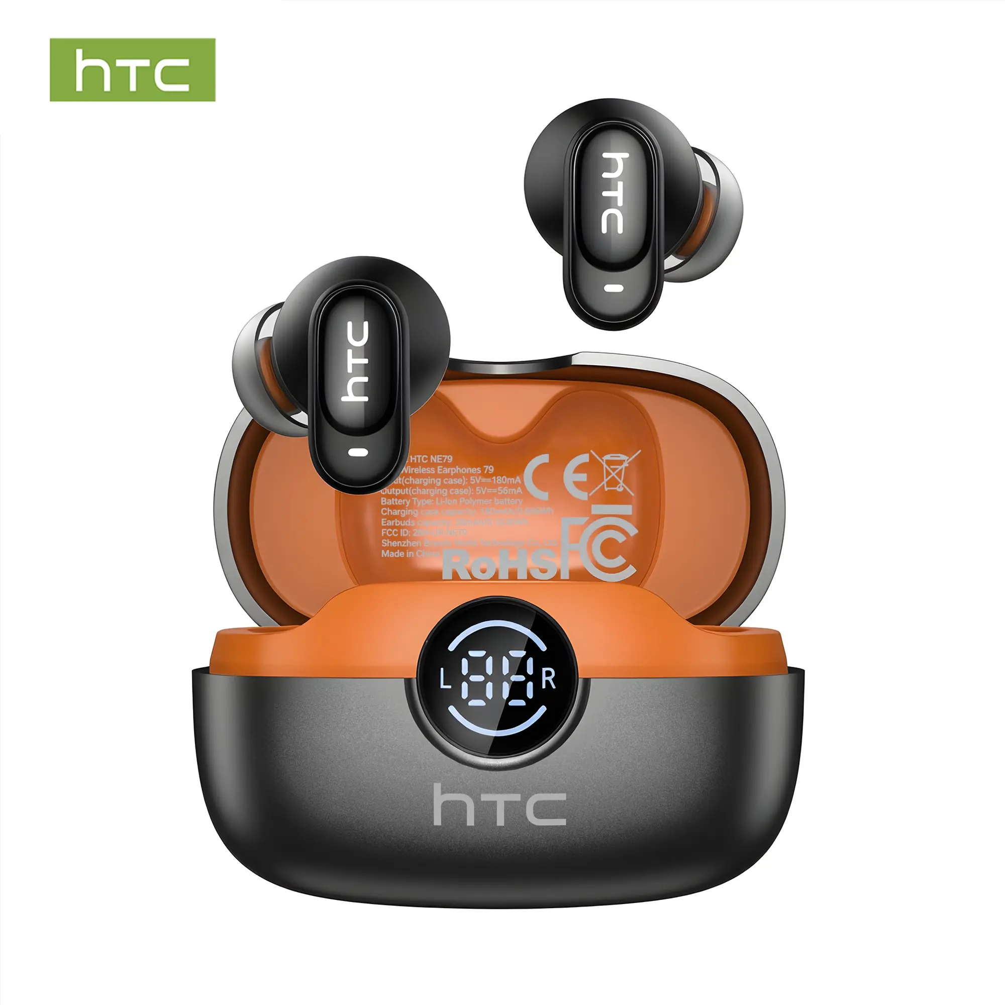 HTC NE79 TWS Earbuds, BT 6.0, Waterproof In-Ear Wireless Earphones, Built-In Mic for Office, Sports, Calls