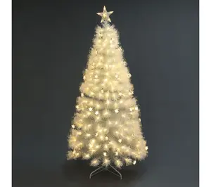 LuxenHome 6Ft White Fiber Optic Christmas Tree w/ Star Top