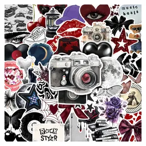 50Pcs Vintage Red & Black Rock Aesthetic Stickers Pack, Sticker Sheets, Waterproof Goth Punk Vinyl Decals for Laptop Water Bottle Journal Scrapbook, Edgy Gifts for Rock & Retro Lovers