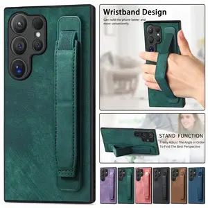 Wrist Strap Leather Phone Case for Samsung Galaxy S25 Edge S24 Ultra S23 Plus S22 S21 S20 FE Note 20 10 9 M15 M55 Flip Cover Bag