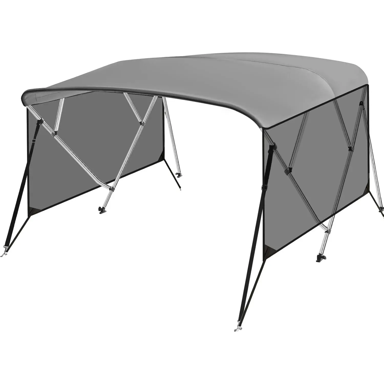 Garvee 4-Bow Bimini Top for Boats – 8 ft Long x 54 in High, Fits Widths 91–96 in / 67–72 in, Boat Canopy with Zippered Light-Transmitting Side Curtains, PU-Coated Canvas, 1" Aluminum Frame, Includes 2 Straps and 2 Stable Rear Support Poles