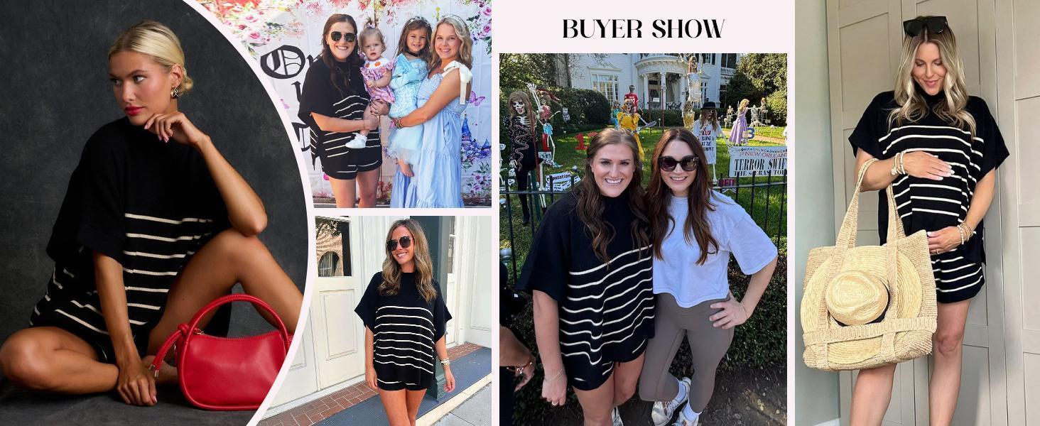 Imily Bela Women's Striped 2 Piece Outfits Oversized Batwing Short Sleeve Tops High Waisted Shorts Summer Knit Lounge Short Sets Imily Bela Women's Striped 2 Piece Outfits Oversized Batwing Short Sleeve Tops High Waisted Shorts Summer Knit Lounge Short Sets