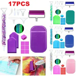 18-Piece Diamond Painting Night Glow Drill Pen Set, Hand Painting Set, New Export 5D Glowing Resin Cartoon Flower DIY Tool Kit, Diamond Painting Kits, Diamond Art Tools, Includes 6 Plastic Tips & More