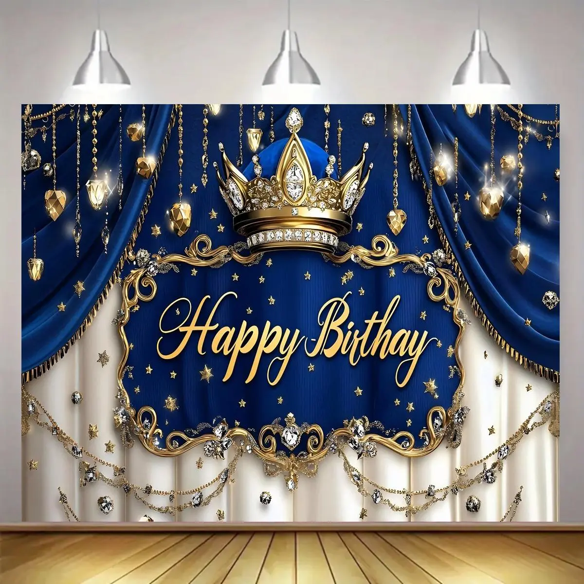 Crown & Curtain Pattern Birthday Party Banner, 1 Count Multi-size Birthday Party Background Cloth, Indoor & Outdoor Decoration Supplies, Ornaments