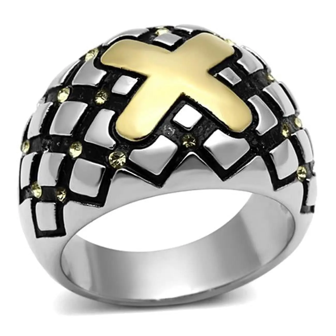 Alamode TK1131-9 Women Two-Tone IP Gold Stainless Steel Ring with Top Grade Crystal in Citrine Yellow - Size 9