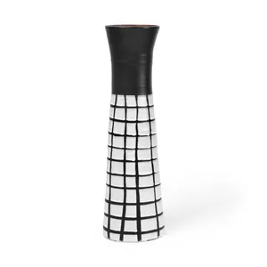 212 MAIN Tall Shape Matt Ceramic Vase, 17 in., Black & White Minimalist Modern Grid Design, Decorative Home Decor Piece for Floral Arrangements & Floral Display, Flower Arrangement Vase, Modern Plant Vase