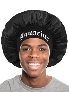 Women's Satin Sleep Cap with Zodiac Print, Wide Elastic Design, Waterproof, Foldable Hair Hat, Adjustable Satin Bonnet, Multi-Color Options, Daily Use and Shower