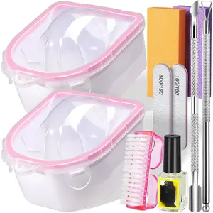 10Pcs Nail Soaking Bowl Kit 2 Soak Off Bowl Nail Soaking Bowl Acetone Proof Soak Off Gel Polish Remover Bowl, Manicure Bowl Cuticle Peeler Scraper Cuticle Oil Nail File and Buffer Nail Brush