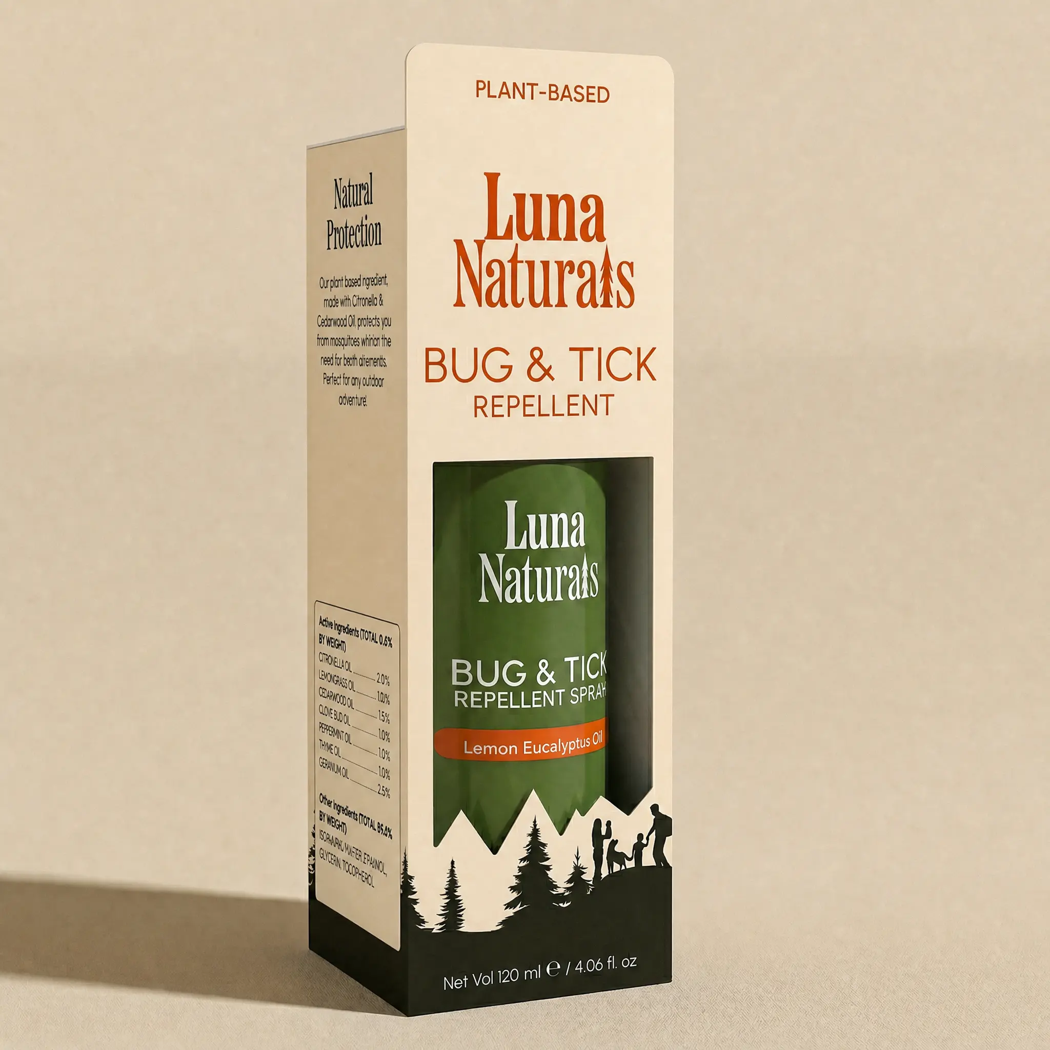 Luna Naturals Bug & Tick Repellent Spray – Plant-Based Insect Repellent, 4.05 fl oz / 120ml