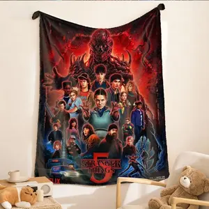 Stranger Things Theme Flannel Blanket, Large Size, Soft Lightweight Warm, Perfect for Bed Sofa Office Camping Travel, Christmas Gift - Ideal for Stranger Things Fans, Teens, Young Adults, Kids,Families, Binge Watchers & TV Enthusiasts-Great for Halloween,