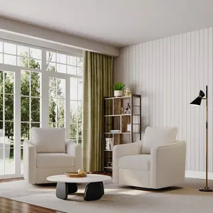 Garvee and Garvee Swivel Accent Chairs with 360° Rotation, Modern Linen Upholstery, Ergonomic Backrests, Ideal for Living Room, Office, Bedroom, Nursery, and Workspaces in Beige and Dark Green