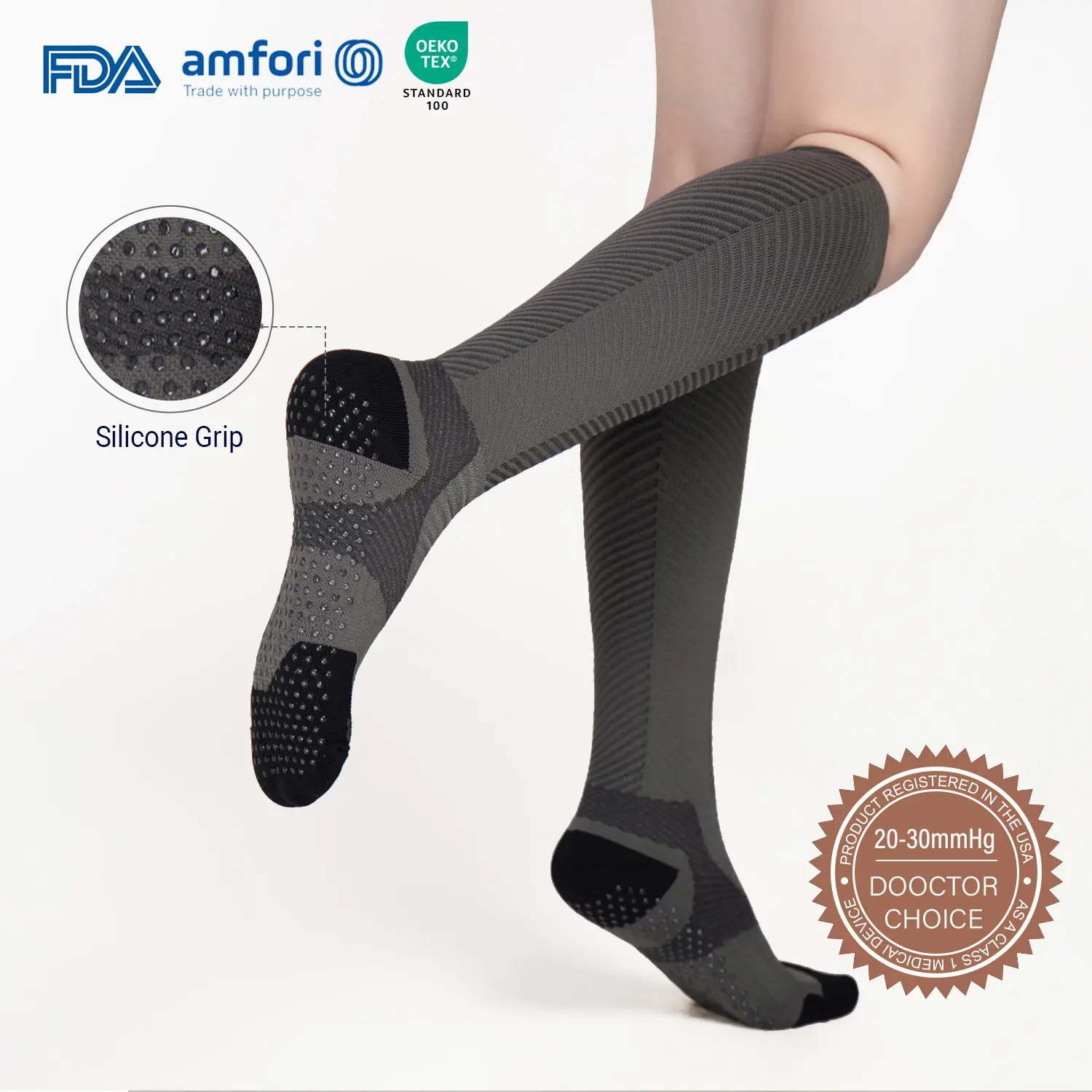 Isunie Graduated Support Compression Socks for Adults, 20-30 mmHg, Non-Skid Crew Length, 60% Cotton Breathable Blend, Targeted Cushioning, Silicone Grip, Moisture-Wicking, FDA Registered, Varicose Relief, Ankle Support, Blood Flow Control