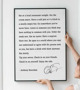 [UNFRAMED POSTER] Anthony Bourdain Quote Print, Eat at a local restaurant tonight