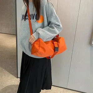Minimalist  Barrel Crossbody Bag, Casual Sling Tote with Buckle Detail for Women Men