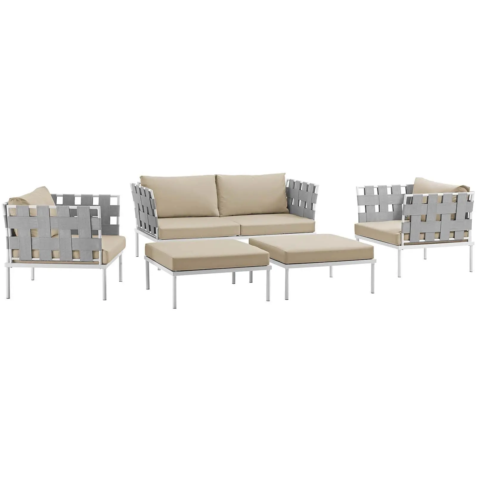 Modway Harmony 5 Piece Outdoor Patio Aluminum Sectional Sofa Set, EEI-2621