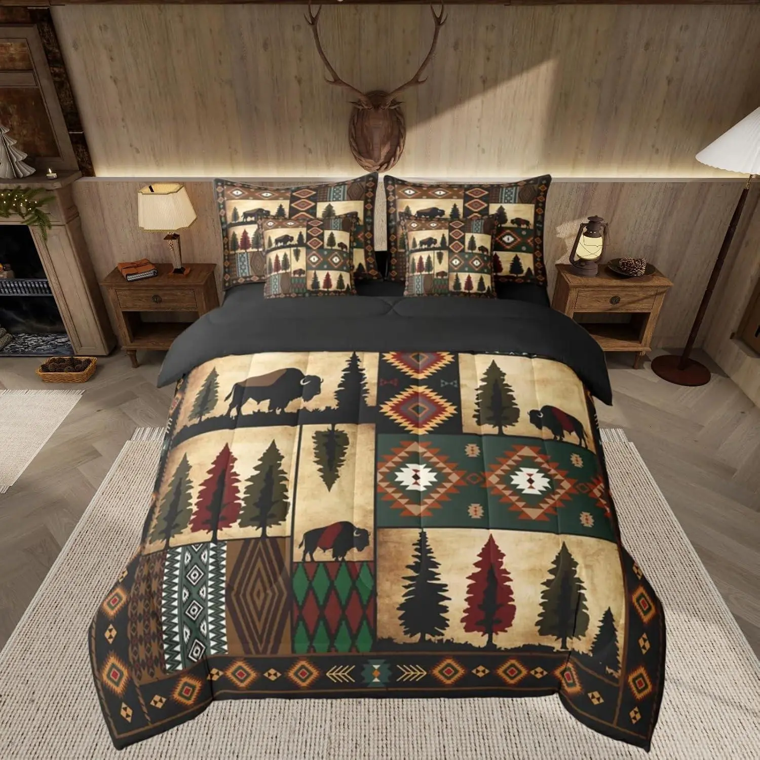 Water Buffalo Comforter Set with Sheets 7 Piece Cabin Bedding Set for Rustic Farmhouse Bed in a Bag Wildlife Hunting Theme Room Decor Chestnut Soft Lightweight Microfiber