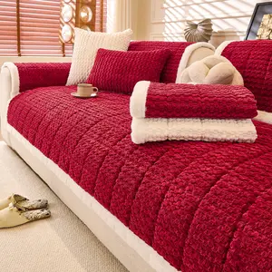 1pc Velvet Edge Plush Sofa Cover, Thick Non-Slip Living Room Dustproof Throw Blanket, Comfortable Soft Sofa Protector, Washable Sofa Slipcover
