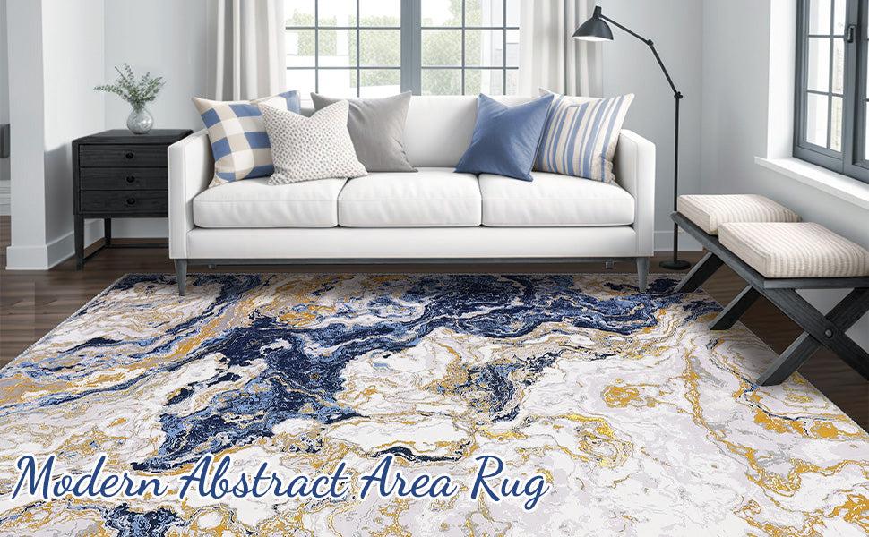 【GARVEE】Abstract Marble Washable Rug - Non-Slip Living Room/Bedroom Area Rug - 5'x7', 8'x10', 9'x12' Sizes - Stain-Resistant & Easy Clean