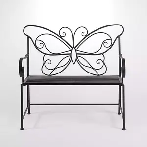 Kirklands Black Metal Butterfly Outdoor Bench
