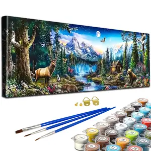 Paint By Numbers Kit for Adults Beginners -35.5x11.8in/90x30cm Color Canvas, Easy DIY Forest Animals Acrylic Painting Set Art Supplies - Wall Decor for Living Room and Bedroom, Creative Gift for Birthday, Mother's Day and Christmas, Without Frame