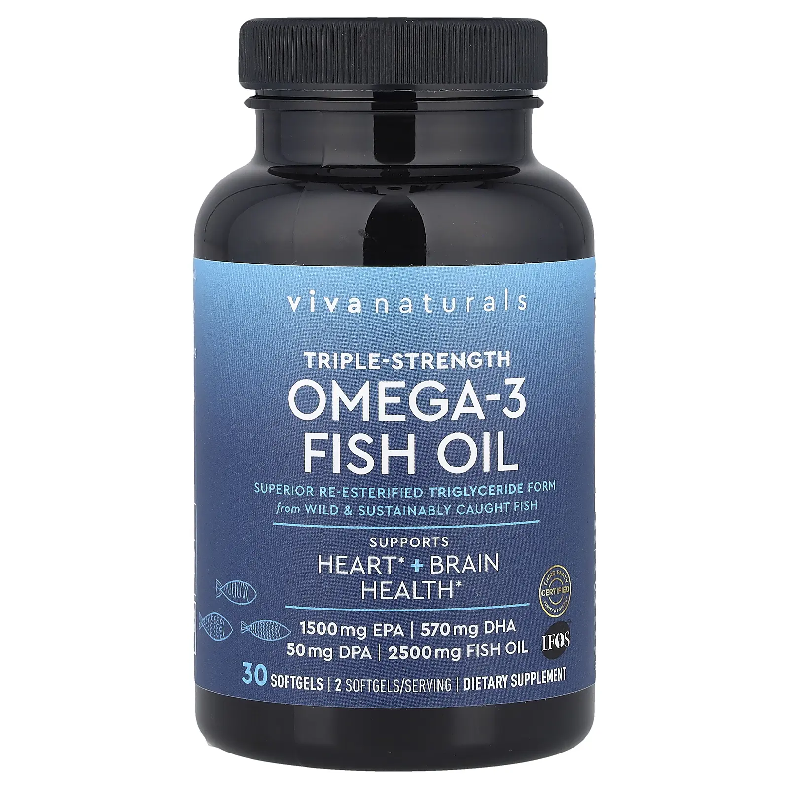 Viva Naturals Omega-3 Fish Oil, Triple-Strength, 30 Softgels (1,250 mg per Softgel)