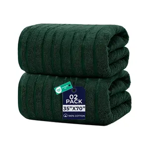 2-Pack Ribbed Bath Sheets 35 × 70  Oversized 550 GSM Cotton Bath Sheet Towels, Soft Absorbent Luxury Bathroom Towels