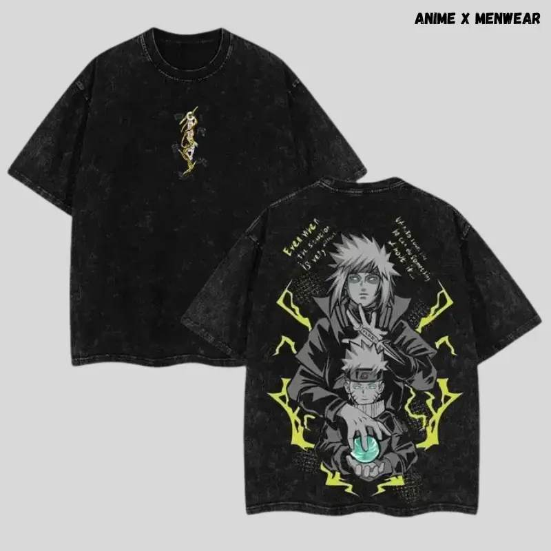 Retro Limited Namikaze Minato - Naruto Anime Double Printed Washed Tee Unisex Oversize Anime Manga Washed Lightweight Cotton T-Shirt, Gift For Anime Fan