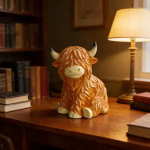 Highland Cow Decorative Lamp, Resin Table Lamp, Rustic Western Farmhouse Style Decor, Unique Home Lighting for Country-Themed Interiors