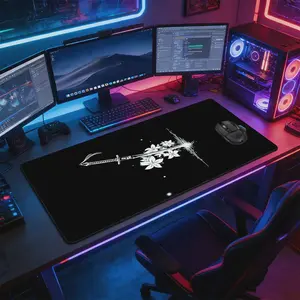 Sakura Katana Large Extended Gaming Mouse Pad, Extended Mousepad, Non-Slip Rubber Base Stitched Lock Edge Desk Mat, Durable Computer Accessory for Home Office & Gaming Setup, Perfect Gift for Gamers & Anime Fans