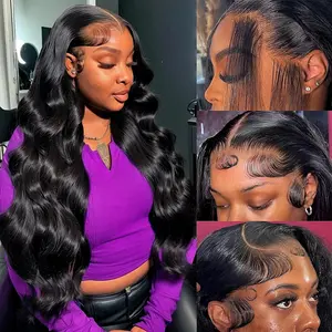 34 Inch 200 Density Lace Front Wigs Blended Human Hair Body Wave Lace Front Wigs Blended Human Hair Pre Plucked 13x6 HD Lace Frontal Glueless Wig for Women